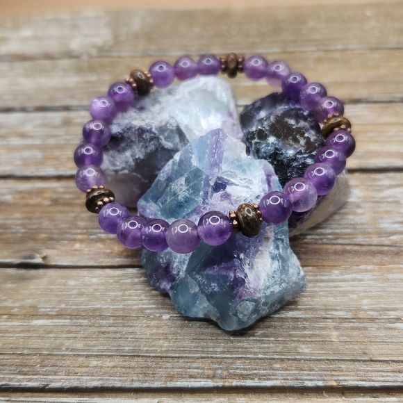 Persephone's Daughter Jewelry - Amethyst, Bronzite and Copper Beaded Bracelet